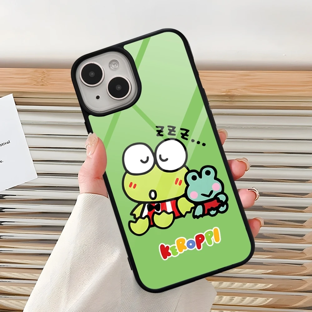 Cute K-Kero Keroppi Phone Case For Iphone 16 Pro 15 Pro Max 14 12 11 13 Mini 8 7 Plus X Xs XR PC+TPU Design Cover