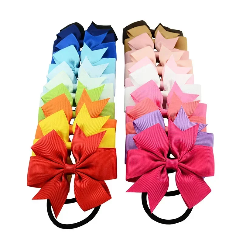 RAINBOW BOWS 20Pcs/lot Grosgrain Ribbon Bows Elastic Hair Tie Rope for Girls Sweet Hair Band Bows Children Hair Accessories