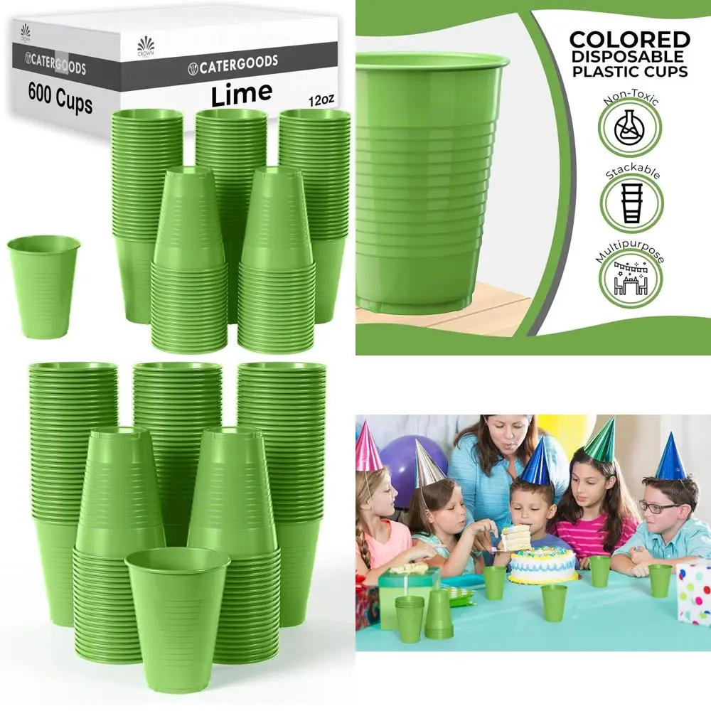

12 Oz Vibrant Plastic Cups - Lime Disposable Party Cups - BPA Free - Bulk Pack of 600