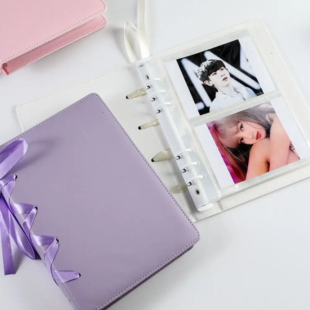 Pure Color A5 Binder Album K-Pop Star PU Leather Bow Decor Photocard Holder Scrap Album. Starchaser