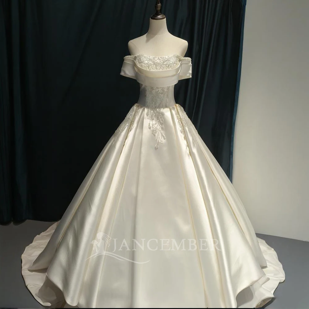 

Элегантное свадебное платье с короткими рукавами, расшитое бисером, А-силуэт, в стиле принцесса, с вырезом-лодочкой, на заказ, для вечеринки, Vestido De Novia