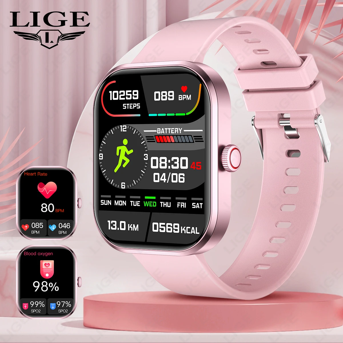 LIGE Fashion Women Smart Watch For Men 2.01-inch HD Large Screen Custom Dial Wrist Watches Sports Fitness Smartwatch For Xiaomi