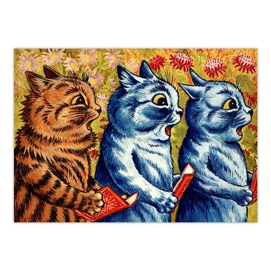 Vintage Poster Canvas Print Three Cats Singing Canvas Painting Louis Wain Wall Art Retro Picture Antique Art Home Decoration