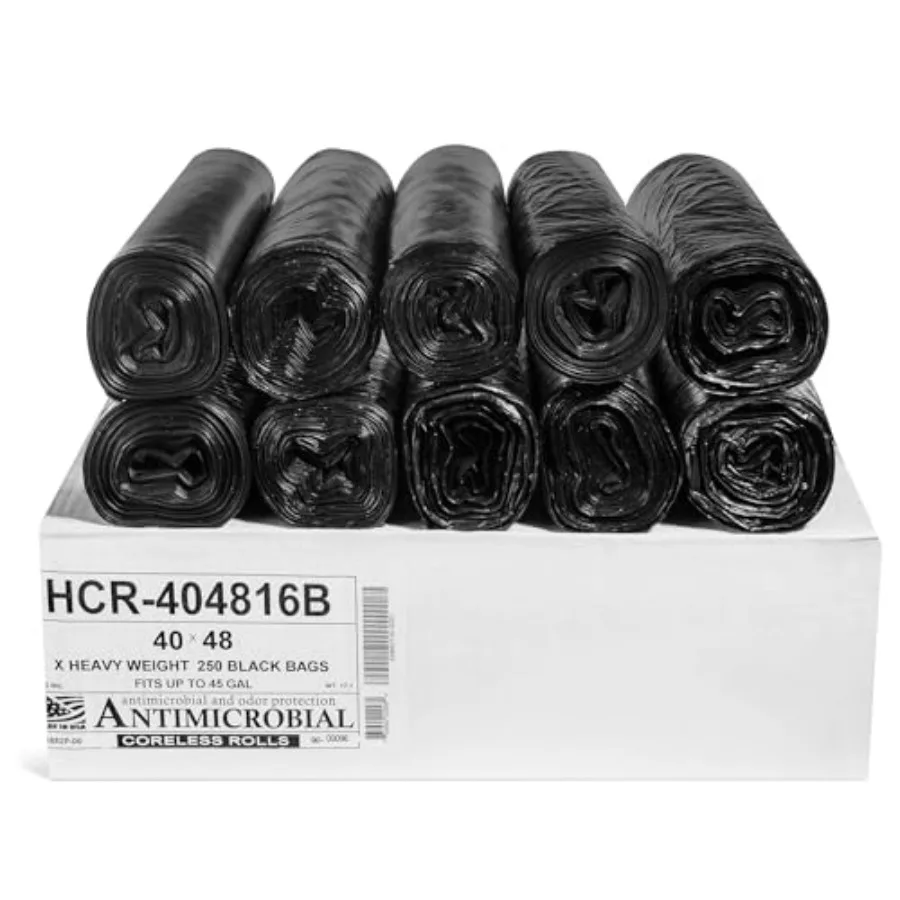 

High Density Trash Bags 45 Gallon 250 Count 16 Micron eq 40" x 48" for Bathroom Office Industrial Commercial Janitorial Municip