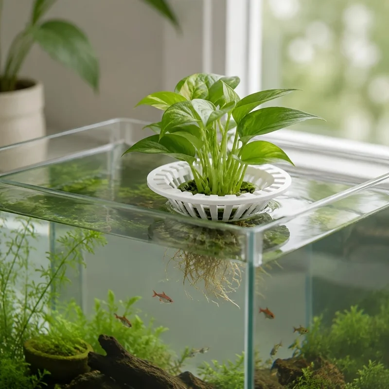 Aquarium Hydroponic Floating Planting Basket, Soilless Planter for Ivy Succulents, Durable Plastic Floating Plant Rack, Water Pu