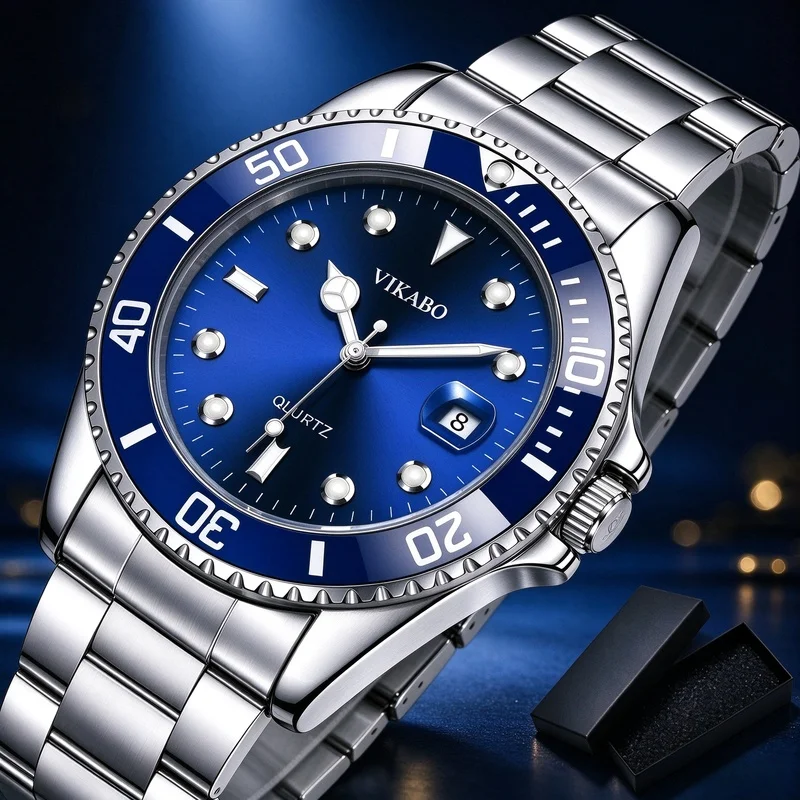 Fashion Sport Business Men Quartz Wristwatch Stainless Steel Band Calendar Daily Male Watch