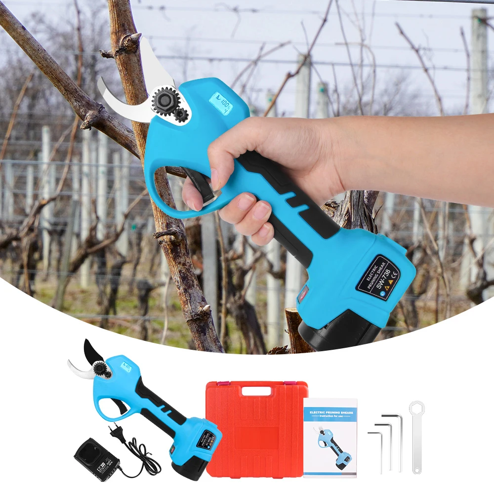 16.8V Cordless Electric Pruning Shears With 2PC Battery 28MM Max Cutting Efficient Fruit Tree Branch Cutter Secateur Garden Tool