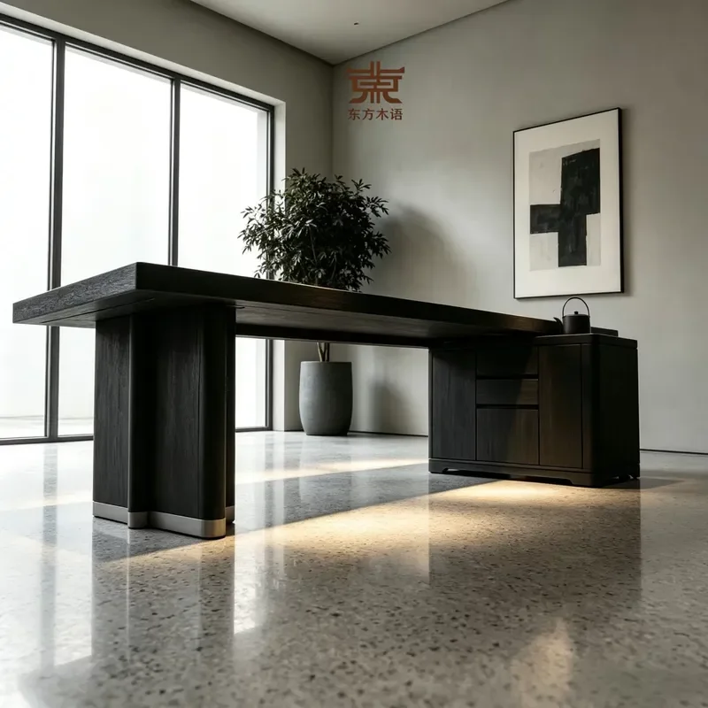 New Chinese Ash Wood Solid Tea Table Modern Minimalist Tenon and Mortise Office Desk Light Luxury Style Furniture