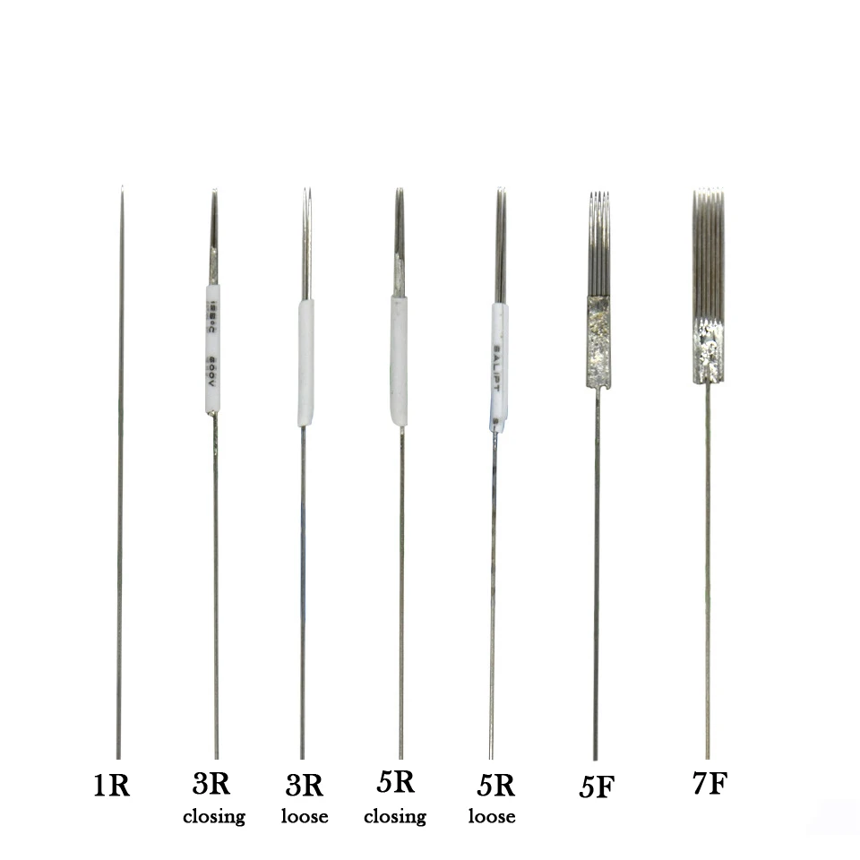 500 Uds. Agujas de tatuaje de maquillaje permanente desechables esterilizadas de 0,35 MM uso de párpado de labios y cejas para máquina de tatuaje de dragón punta de tapa