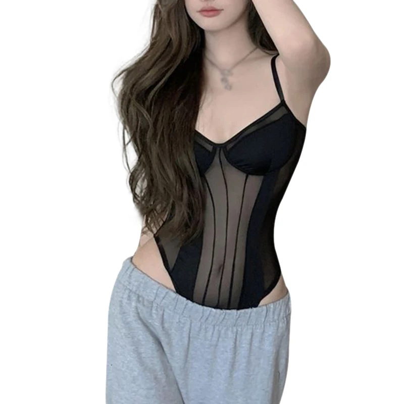 

Summer Women's jumpsuit Mesh stitching Sexy Slim fit Women's suspender Briefs Women's One Piece Suspender