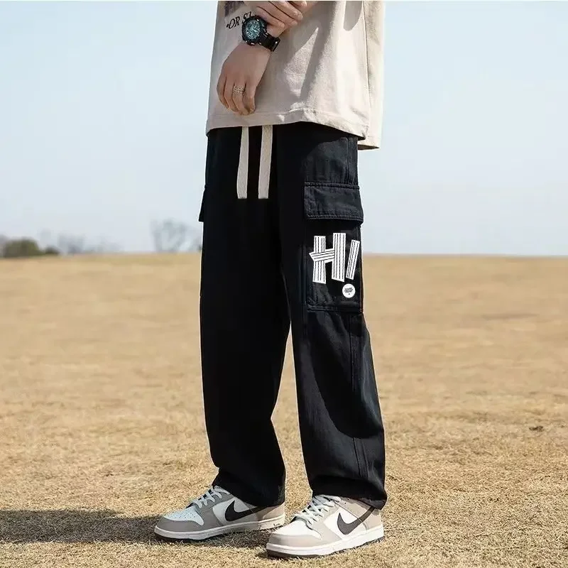 2026 New Men's Summer Straight Leg Cargo Pants Loose Oversized American Streetwear Casual Trousers Plus Size Student Fashion