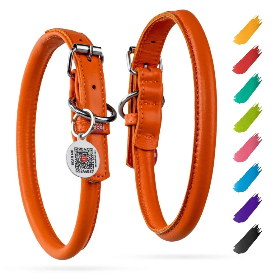 

Ultra Soft Rolled Leather Dog Collar Soft Padded Dog Collars for Medium Dogs Male and Female Dog Collar 1316 inch Neck Orange C