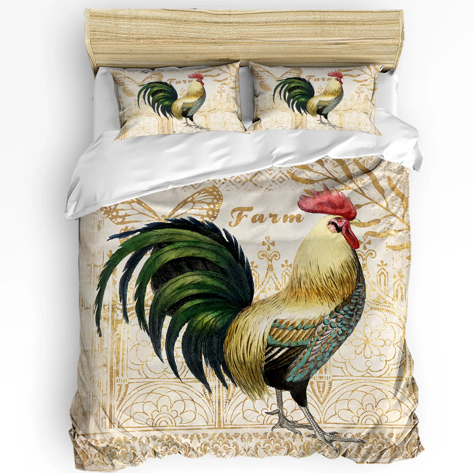 Farm Rooster Butterfly Texture 3pcs Duvet Cover Set Pillow Case Bedroom Single Double Bed Comforter Bedding Set Quilt Cover