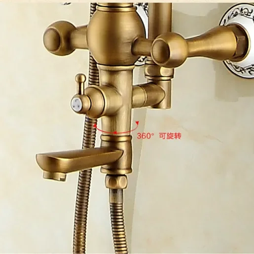 Shower Faucets Antique Waterfall Tub Mixer Faucet Wall Mounted Bathtub Faucet with Ceramic Hand shower For Bathroom YL