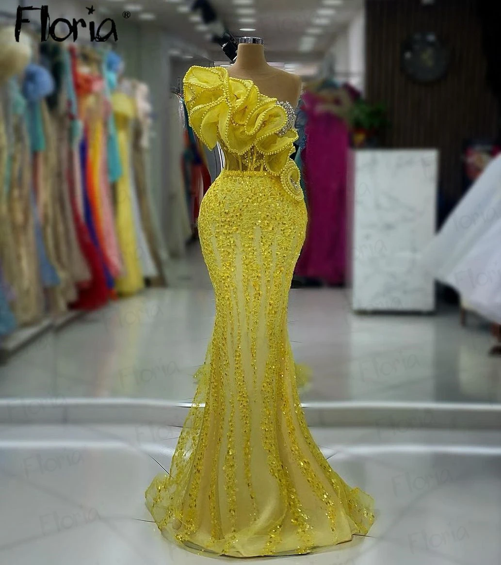 Lindo vestido de festa sereia de um ombro, Long Prom Dinner Gown, Vestidos de noite de casamento de Dubai