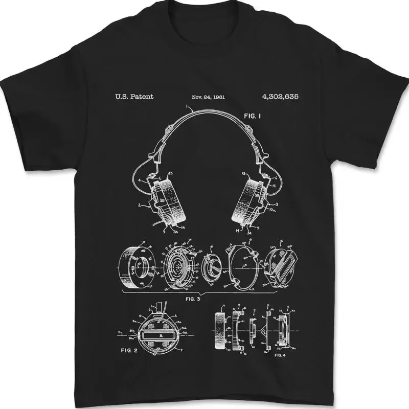Headphones Patent Blueprint Music DJ Dance Mens T-Shirt 100% Cotton