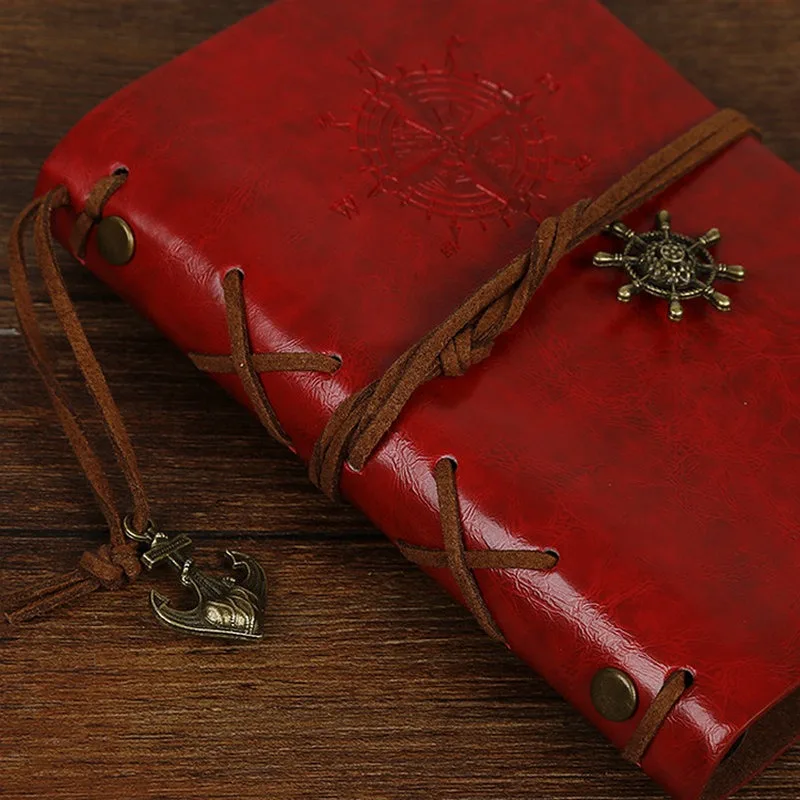 Retro Spiral Diary Notepad Vintage Pirate Anchors Agenda Binder Soft Cover Replaceable Kraft Paper Inner for Traveler JSB05