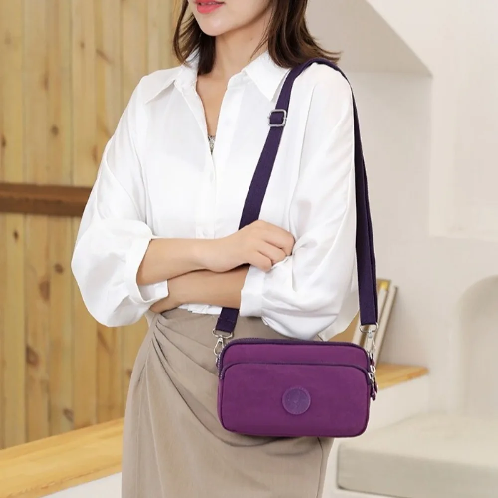 

Vintage Multi-functional Oxford Cloth Crossbody Bag Multi-layered Zipper Shoulder Bag Solid Color Nylon Small Phone Bag Girls