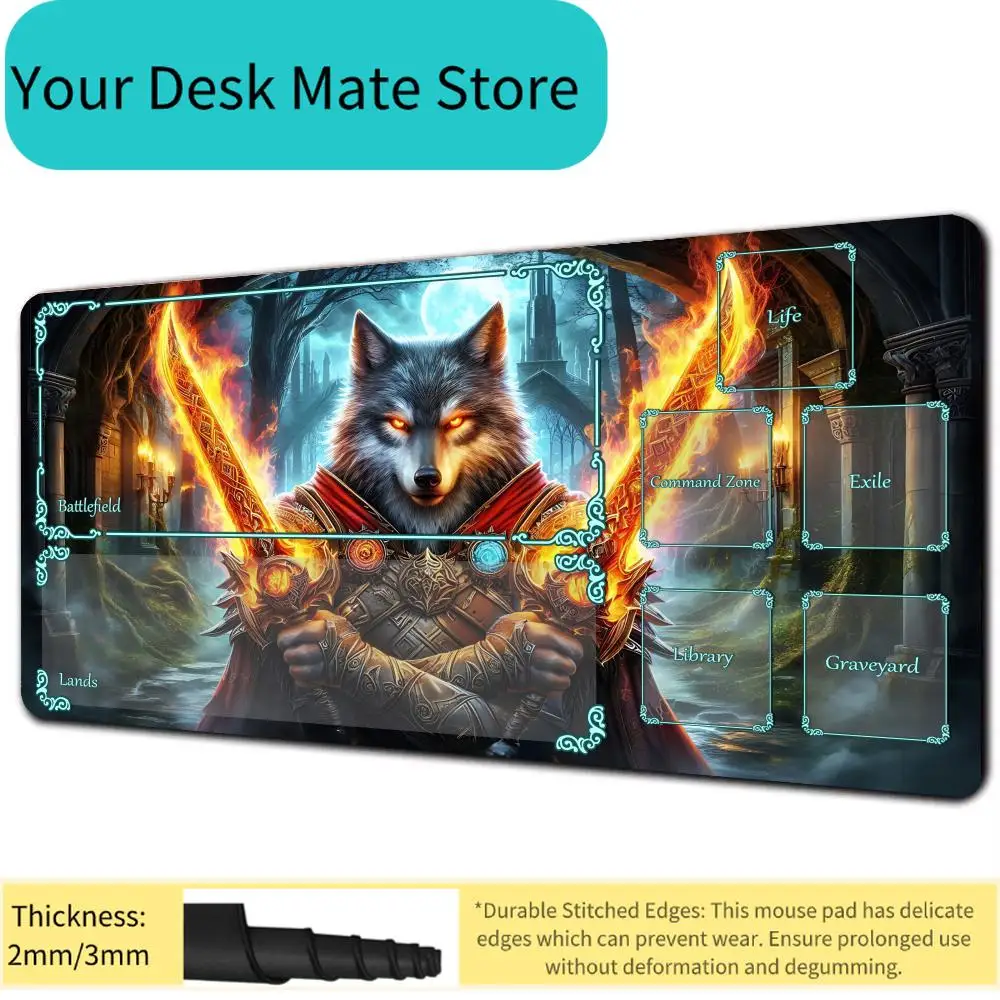 Magic Card Battle Playmat with zone Fantasy Wolf Warrior theme MTG playmat gathering game mat Desk Mat Commander Battle playm