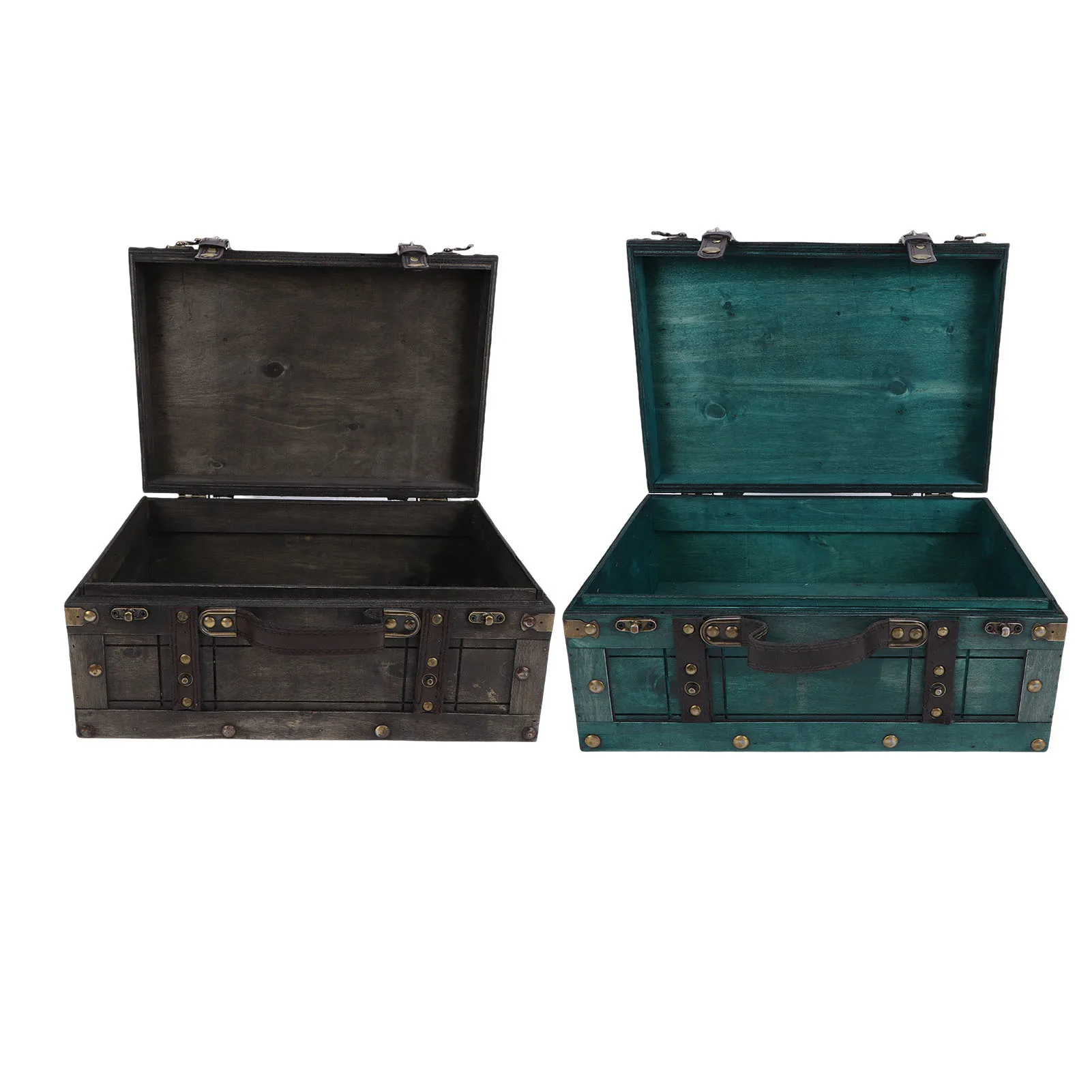 Vintage Storage Trunk PU Leather Handle Wooden Suitcase for Home Decor Jewelry Collection Photography Prop Wooden Storage Trunk