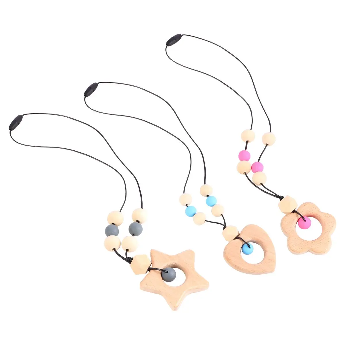 

3Pcs Bright Silicone Teether Necklace For Babies Baby Chew Toy Molar Training Accessory