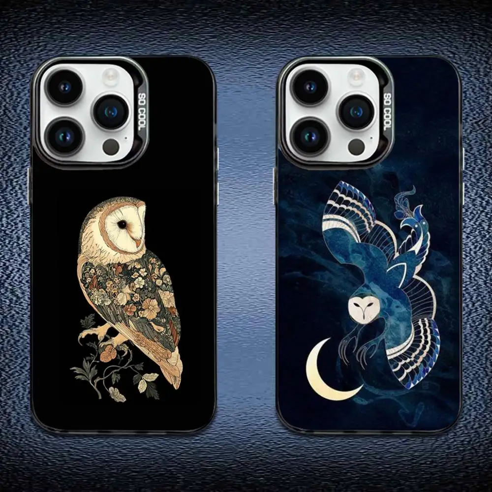 

Phone Case For iPhone 16,15,14,13,12,11,Mini,Pro,E,MAX Black Cartoon Art Owl New High-End Candy Matte Shockproof Cover