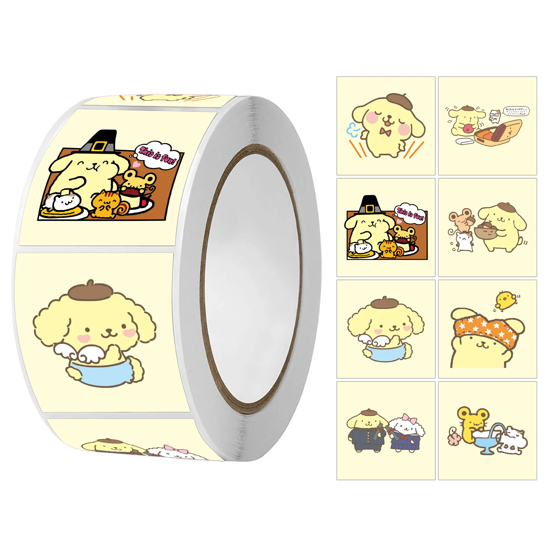 500pcs/Roll Sanrio Pompompurin Classic Cartoon Sealing Sticker DIY PVC Laptop Decals Decoration Stiker Reward Gift Toys