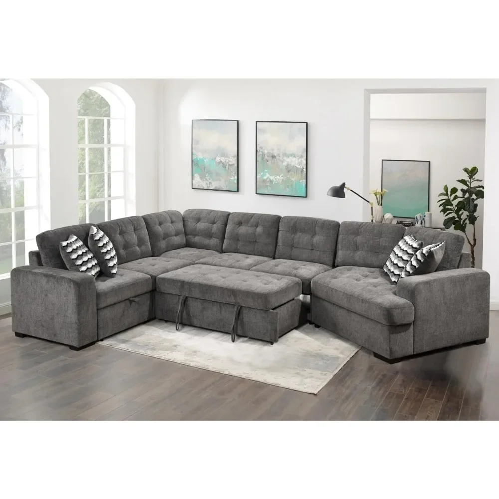 

149'' Oversized Sectional Sleeper Sofa with Chaise Lounge and Pull Out Bed, 7-Seater U-Shaped Sectional Couches with Cuddler