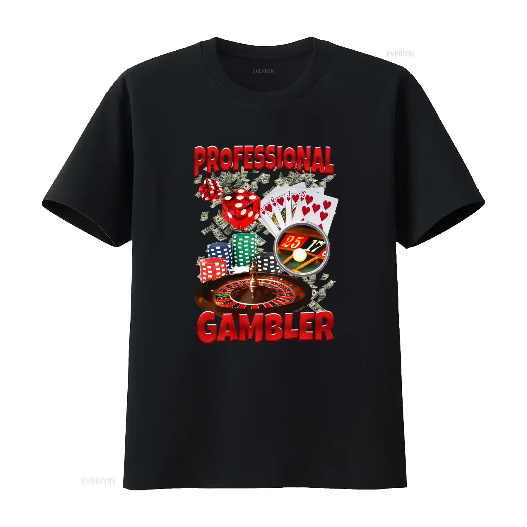 Professional Gambler T Shirt Funny Casino Themed Design Poker Dice Chips Playing Cards For Friend vintage Washed Slightly