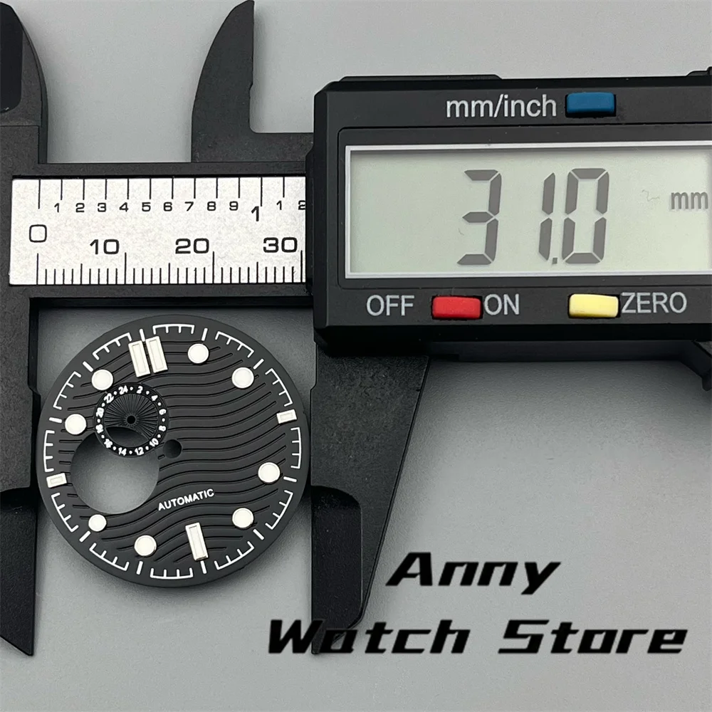 31mm Sterile Watch Dial Black Blue Silver Time Marks Green Luminous Fit NH37 Movement 4Hands Watches For Men