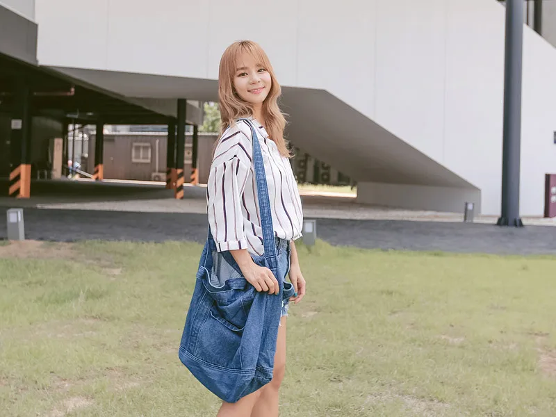 Denim Shopping Bag Artistic and Unisex Canvas Large Capacity Shoulder Bag