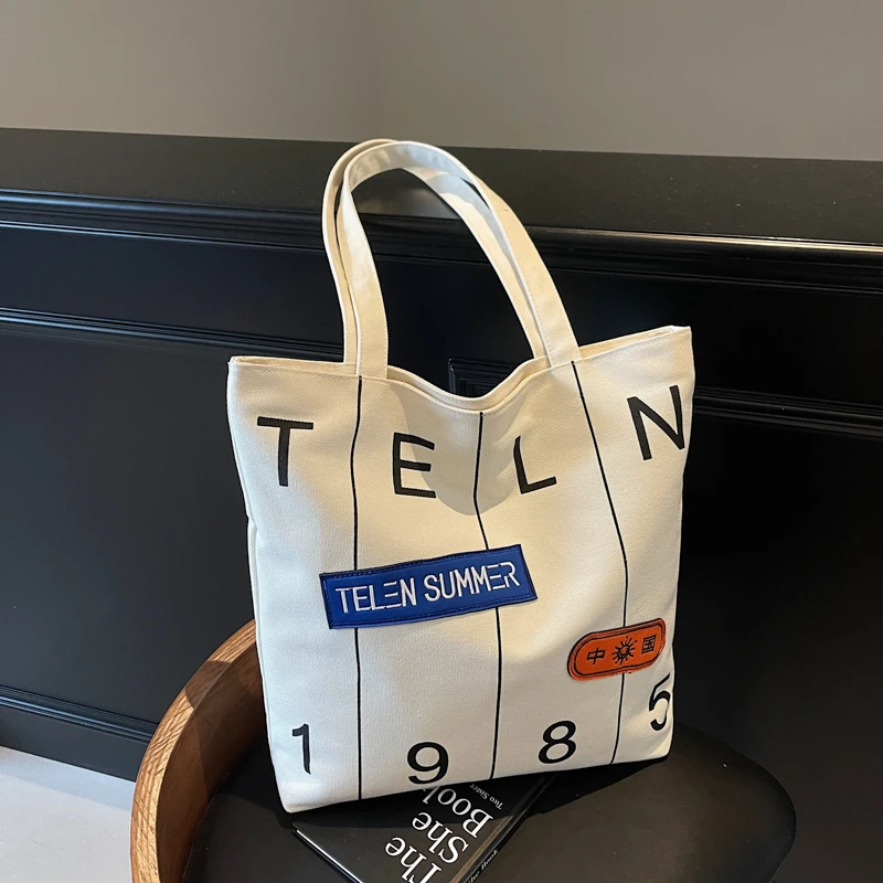 

Quality Canvas Bags Female Shopper Shoulder Bag Large Capacity Top Handle Tote Portable Casual Handbags Fashion Letter Print Bag