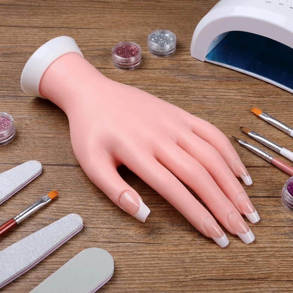 Flexible Positioning Silicone Practice Hand Bendable Removable Fake Hand Soft Flesh-Colored Mannequin Hand Manicure Practice
