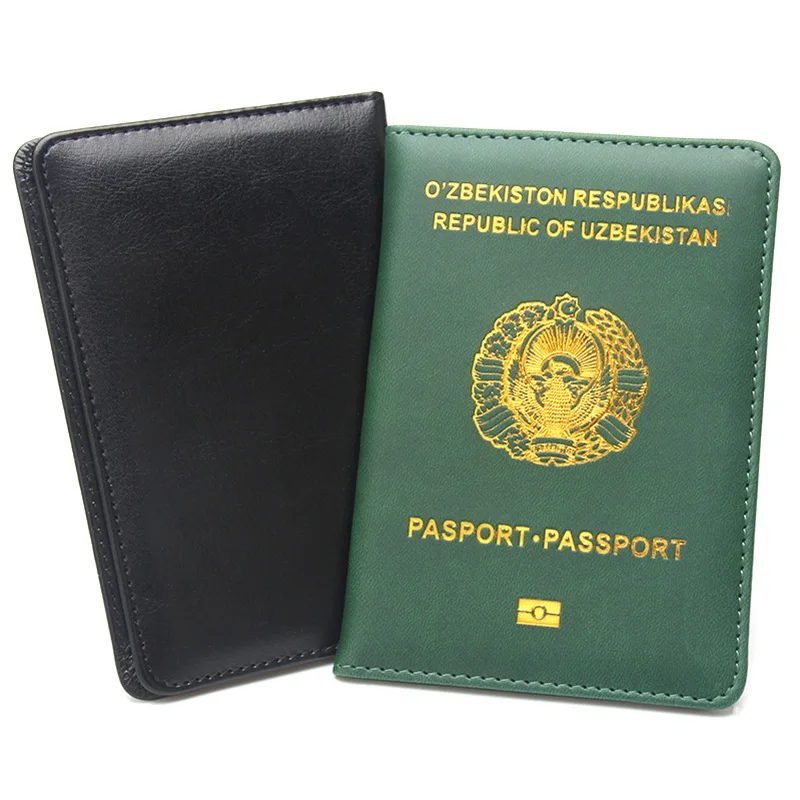 محفظة سفر من البولي يوريثان لحامل جواز السفر من أوزبكستان مع فتحات بطاقة SIM لواقي جواز السفر الأنيق
