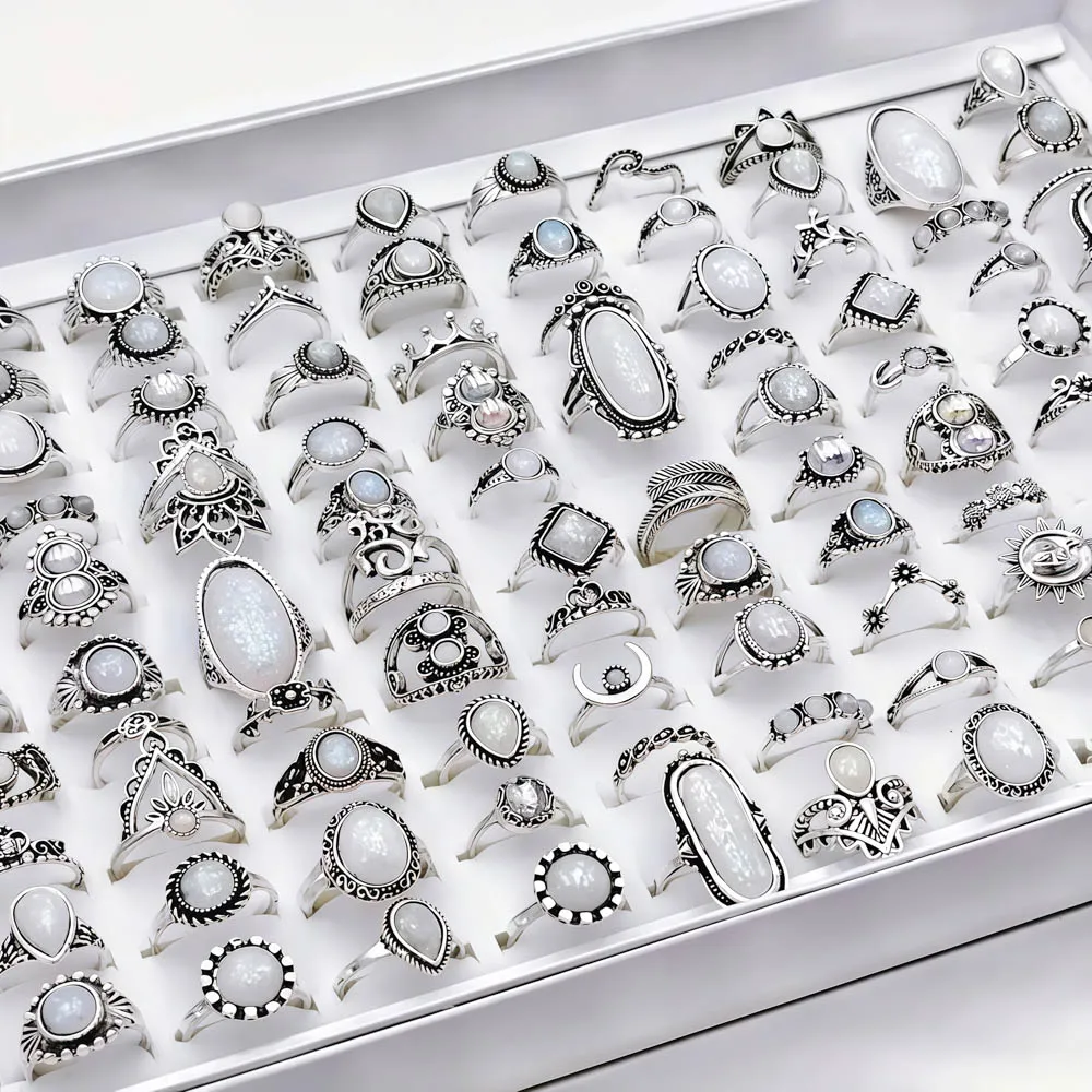 10/20/30 قطعة/الوحدة موضة جديدة خمر سحر بوهو الحجر الطبيعي خواتم للنساء مزيج نمط مهرجان مجوهرات هدايا الديكور الطرف