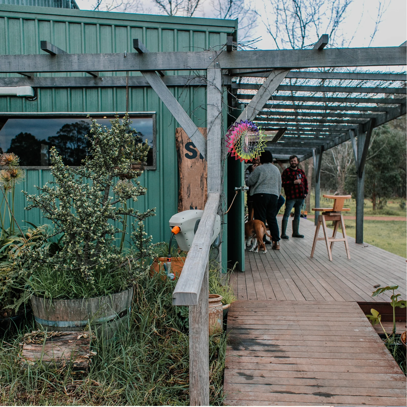 

Stainless Steel 3D Wind Chime Rotating Outdoor Garden Decorative Hanging Bell Multi layer Color Effect Squirrel Design