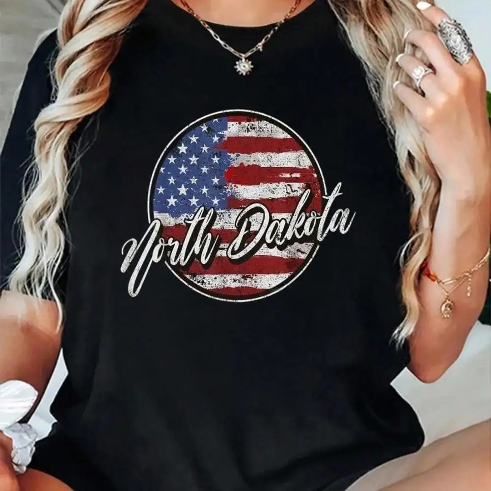 100_ Cotton Retro Retro USA North Dakota Vintage T-Shirt Men s Women s Soft Breathable Tee Classic Fashion Summer Tops Printing Short Sleeve T-Shirt
