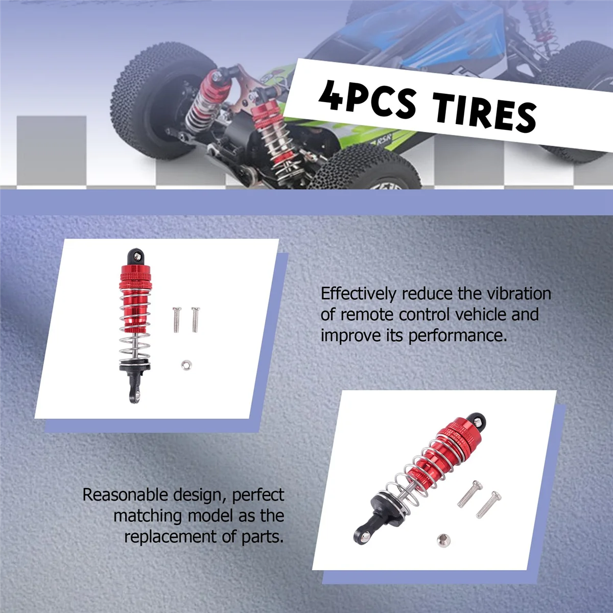 1Pcs Metal Shock Absorber Damper Replacement Accessory for WLtoys 144001 1/14 4WD RC Drift Racing Car Parts,Red