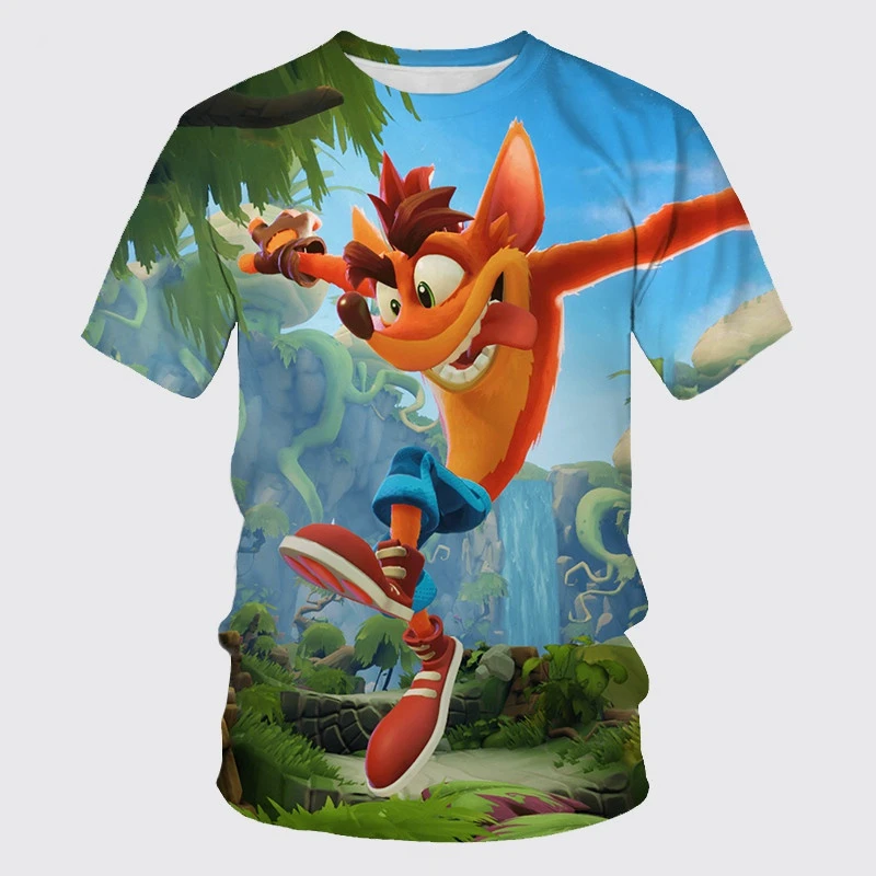 Crash Bandicoot nadruk 3D dla dzieci letnia moda na co dzień gra koszulka Top kreskówka dla dzieci z okrągłym dekoltem koszulka z krótkim rękawem