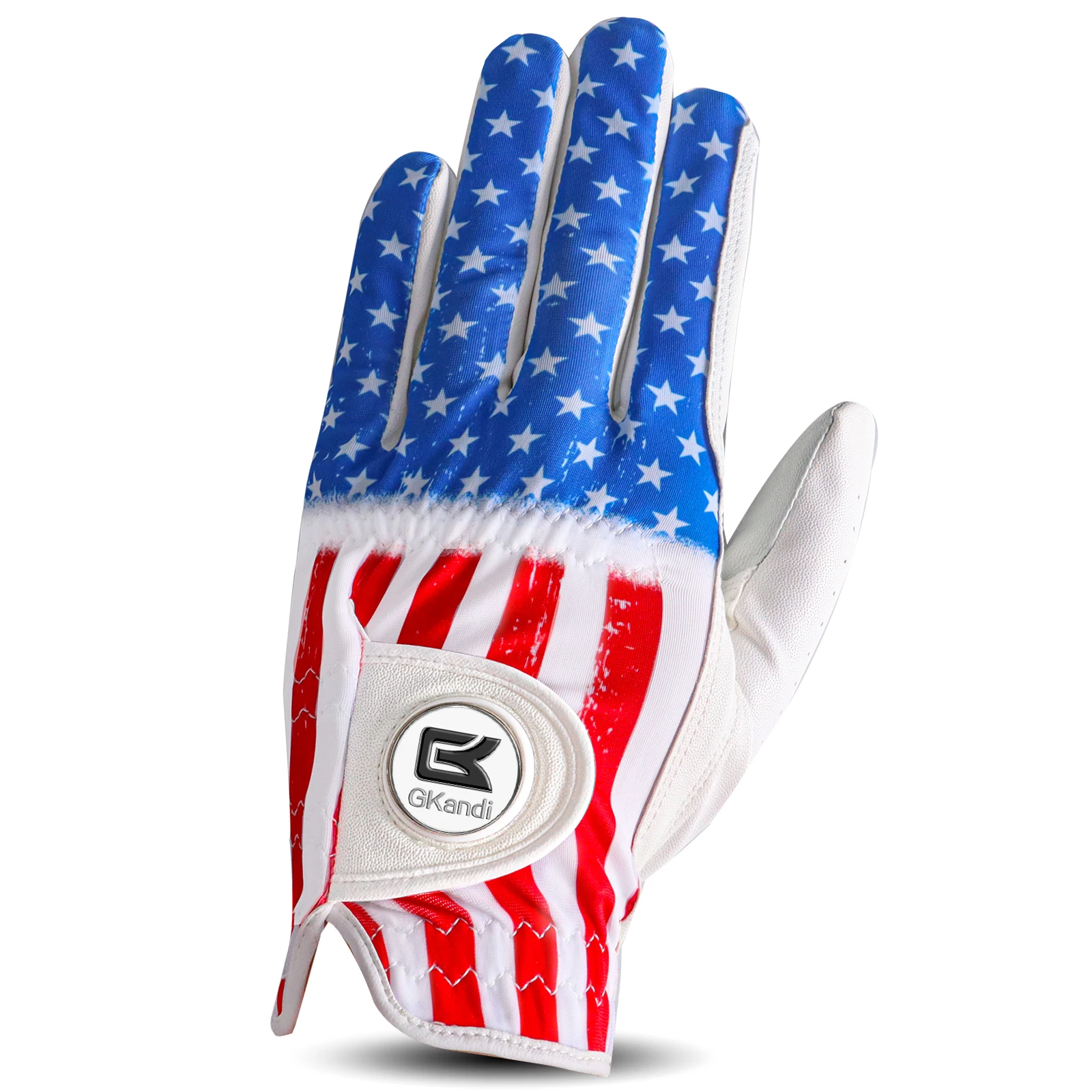 Golf Gloves Men USA Flag Left Hand for Right Handed Golfer with Ball Marker  1 Pack, Mens Leather Golf Glove All Weather Grip