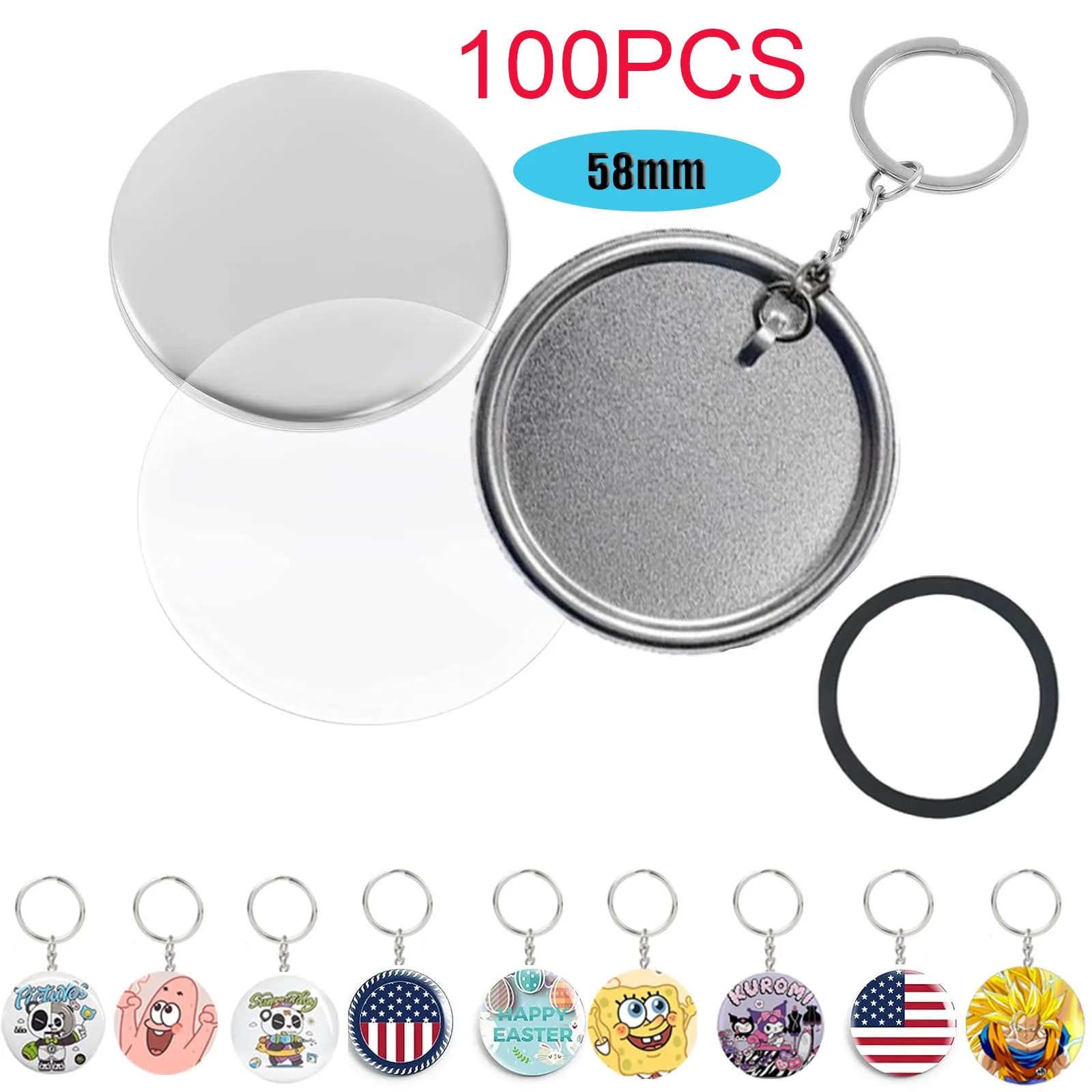 100 Sets of Metal Button Supplies for 44mm/58mm Button Maker Keychain Parts for Button Making Machine Badge Crafts Press Maker