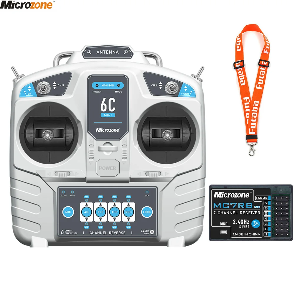 جهاز إرسال تحكم MicroZone MC6C Mini V2 2.4G 6CH مع نظام راديو استقبال لطائرة RC بدون طيار مروحية متعددة الدوار