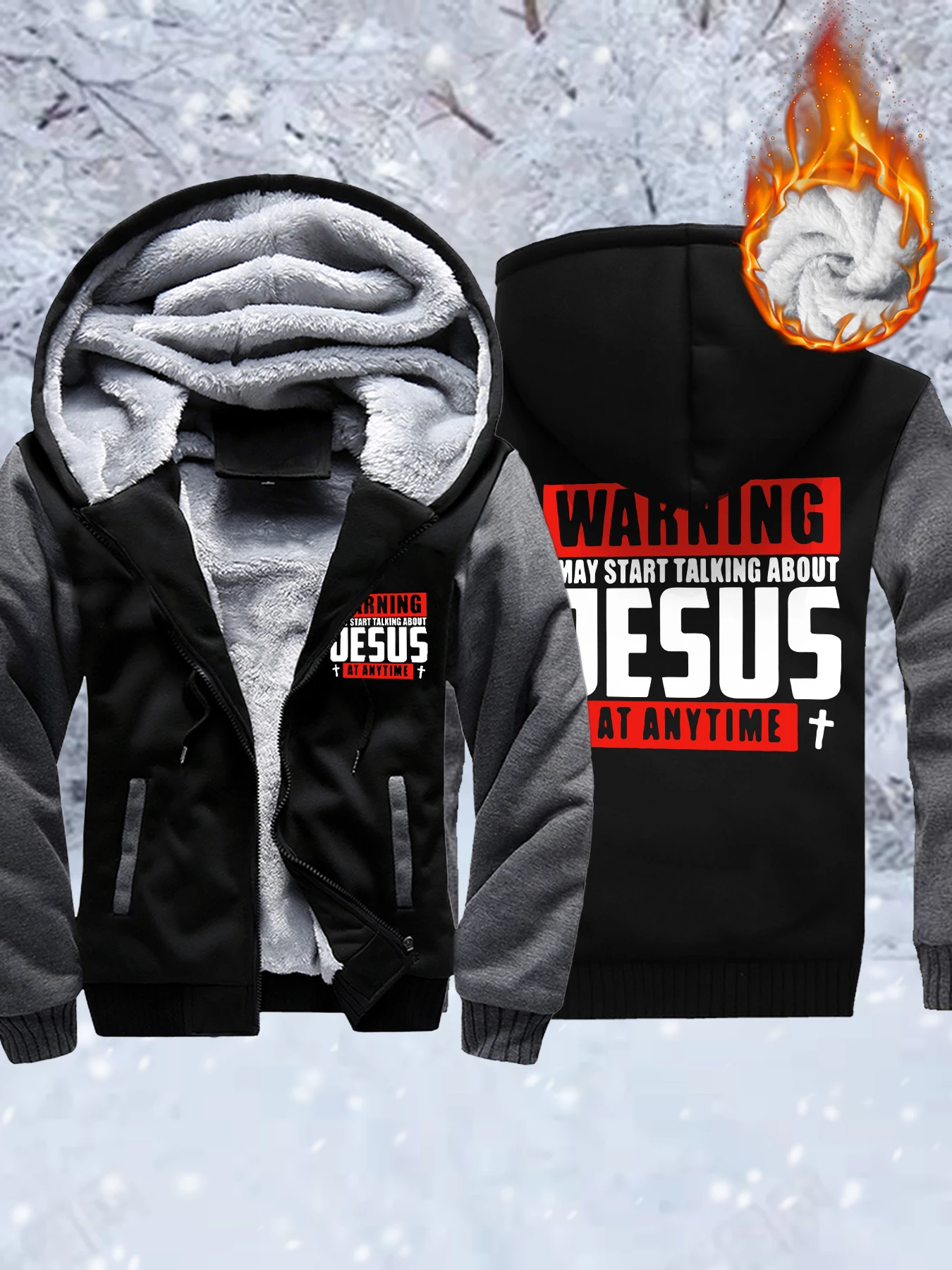 

I May Start Talking About Jesus Print Mens Thicken Comfy Jackets Fleece Pocket Hoodie Winter Zip-Up Outwear Warm Basics Coat