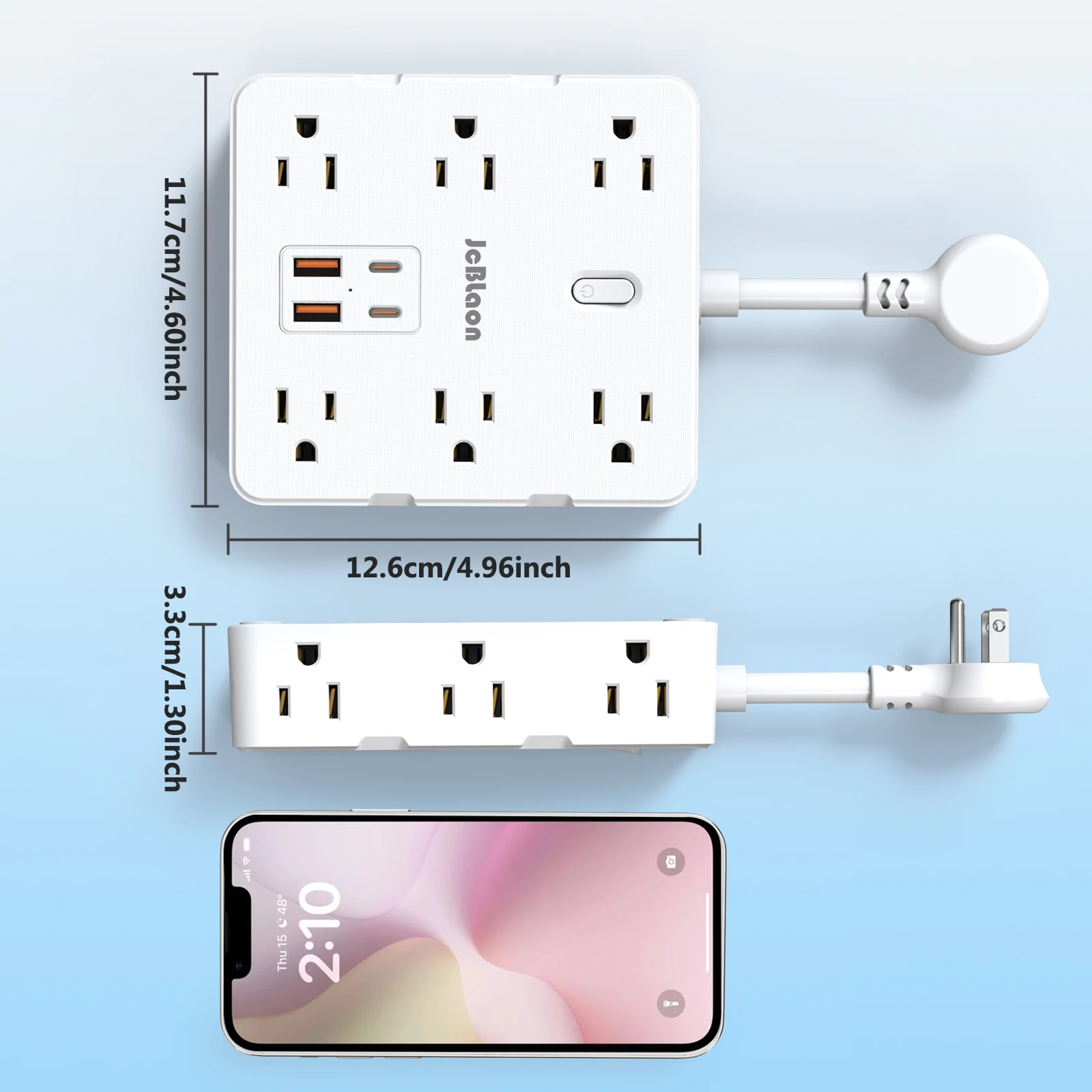 16-IN-1 Multiple Power Strip Adapter US Plug with AC Outlets USB Ports Type C 1875W 15A Smart Wall/Desktop Electrical Socket