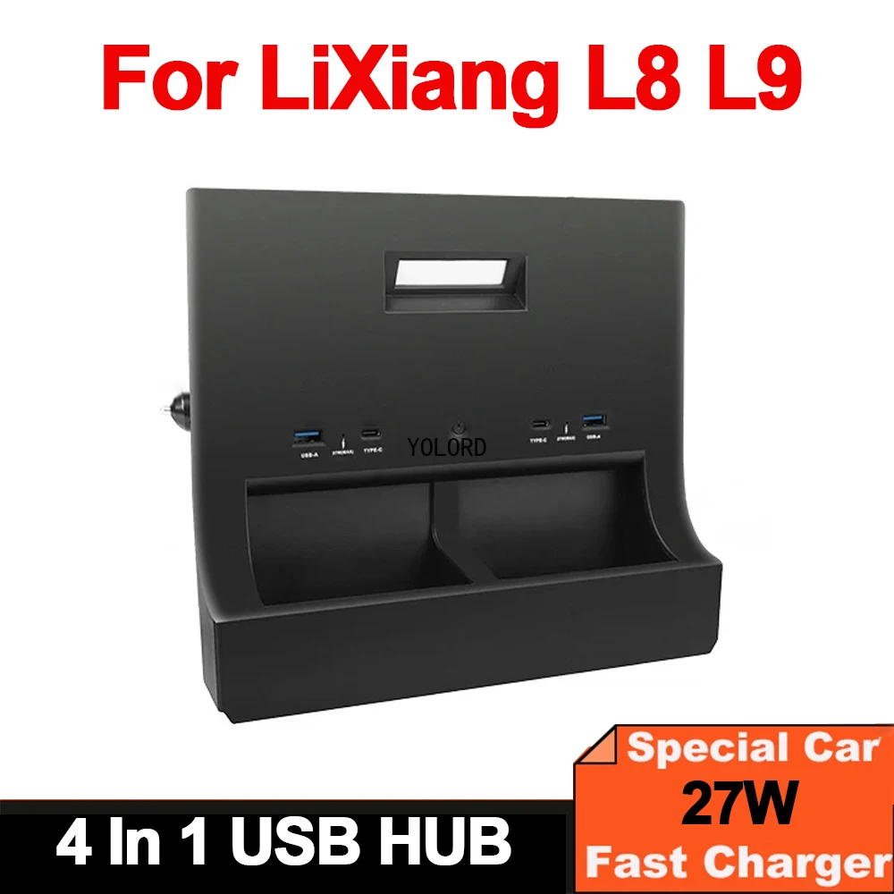 Fast Car Charging Central Control Storage Organizer Invisible Box for LEADING IDEAL LiXiang L8 L9 4 in 1 USB HUB Car Accessories