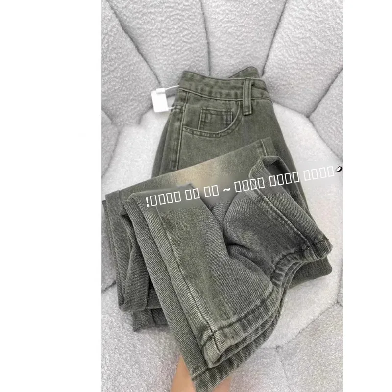 

Мужские джинсы в американском ретро-стиле, зеленые, широкие, весенние, новые, больших размеров, модные, с высокой талией, свободные, прямые брюки