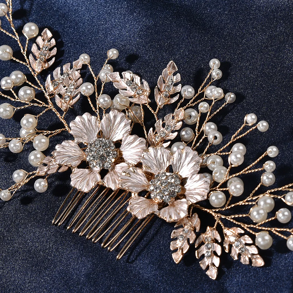 

Pearl Hair Comb Elegant Bride Wedding Decor Fashion Floral Accessory Women Hairstyling Tool Zinc Alloy Durable