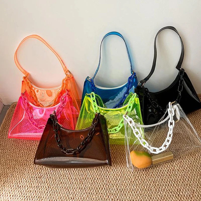 Bolsa de geléia fresca para mulheres, cor sólida, transparente, axilas, bolsa de ombro, nova moda, verão