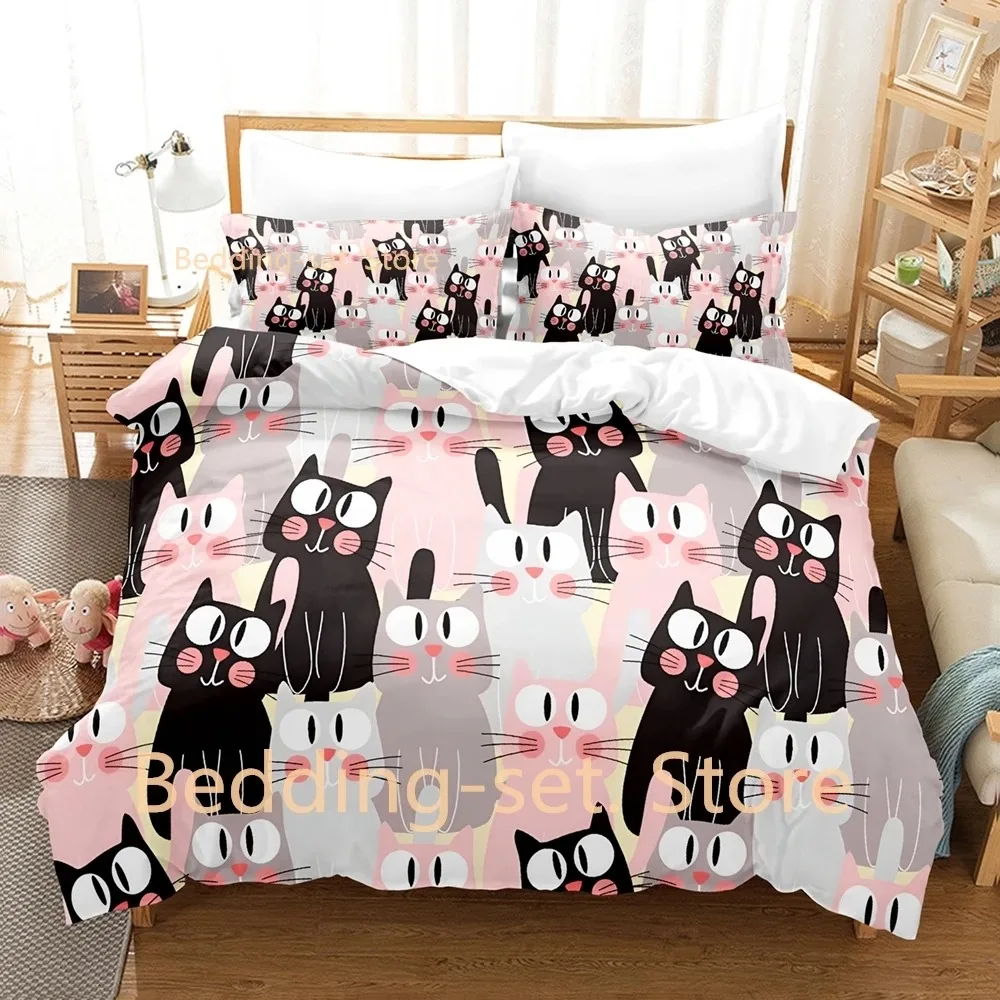 Cute Cat Claw Bedding Set Single Twin Full Queen King Size Bed Set Adult Kid Bedroom Duvetcover Sets Cartoon Cat Bed Sheet Set