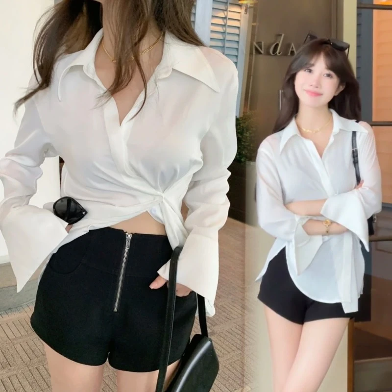 French Style Shirts Women Autumn Office Ladies Long Sleeve Elegant Temperament Slimming Casual All-match Skin-friendly Designed